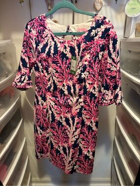 Lilly Pulitzer Navy Pink White Coral-Print Sheath Dress